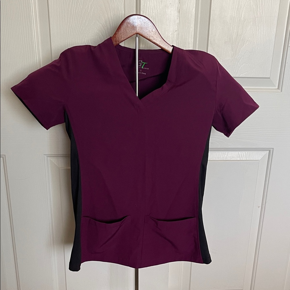 Women's Burgundy and Black scrub top